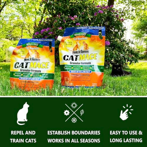 Nature's MACE Cat Mace protects potted plants from cat damage.