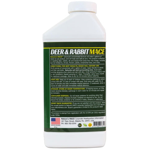 Nature's MACE concentrate label closeup showing mix ratios for large spray