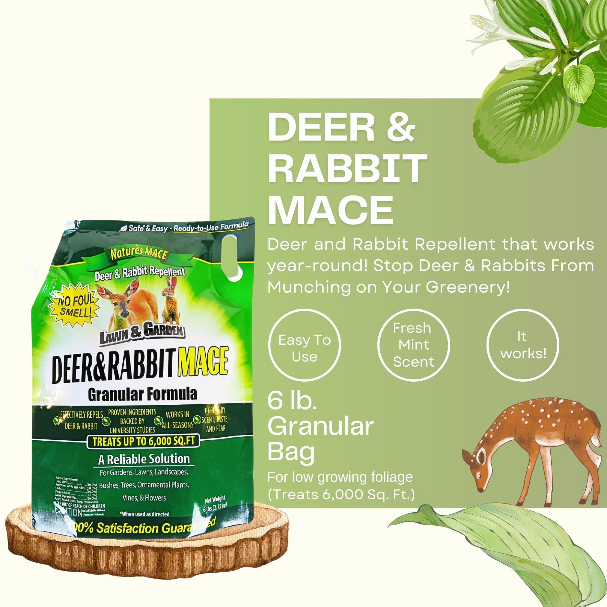 Nature's MACE Deer Repellent Granular application setup shows quick protection for plantings