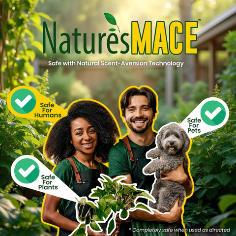 Nature's MACE Dog Mace odor barrier highlights peppermint and lemongrass scent.