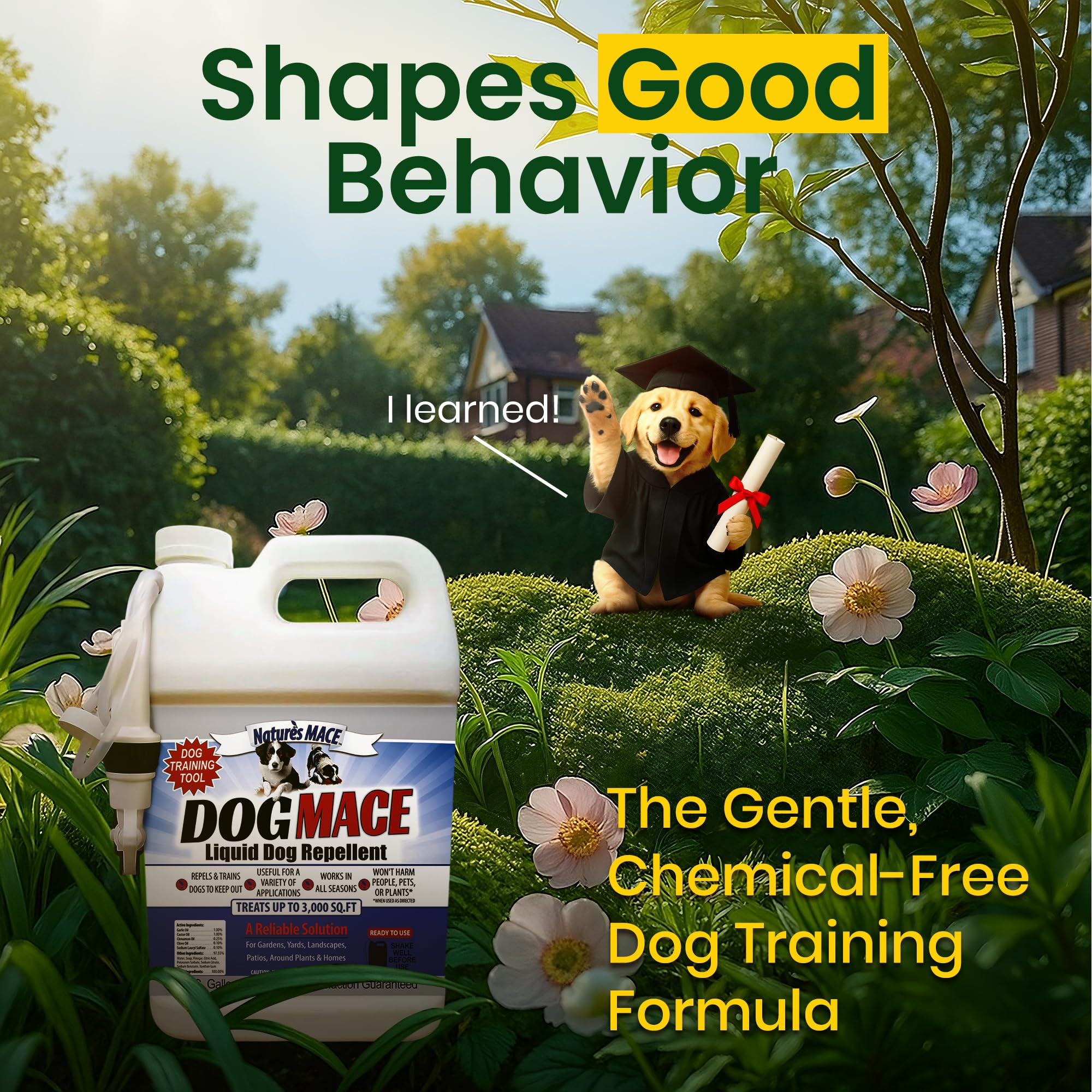 Nature's MACE spray being applied by hand to deter dogs from a path.