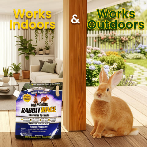 Lawn and landscape barrier using Nature's MACE for broad rabbit deterrence.
