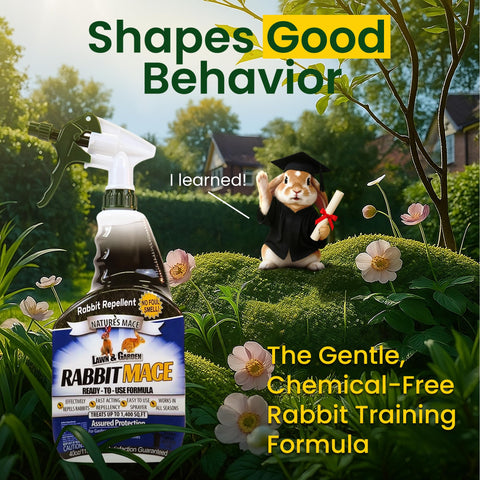 Nature's MACE mint scent visual highlights deterrent fragrance for rabbits.
