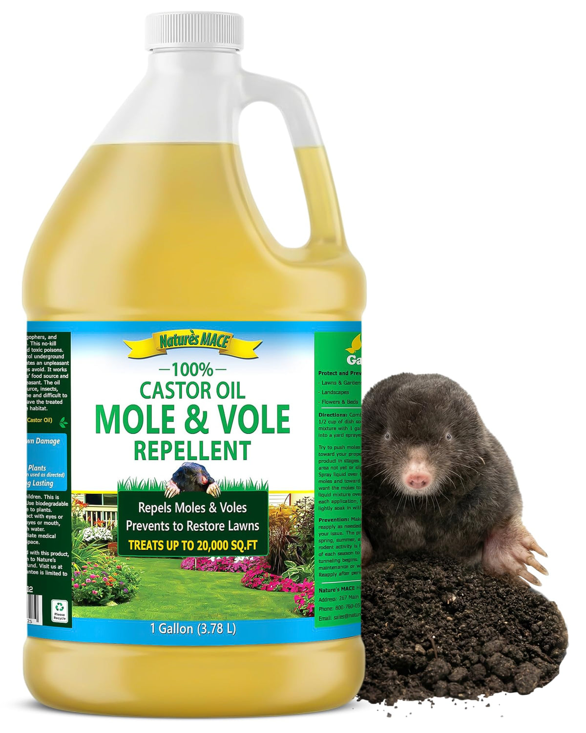 Nature's MACE Mole and Vole Mace bottle label for lawn protection