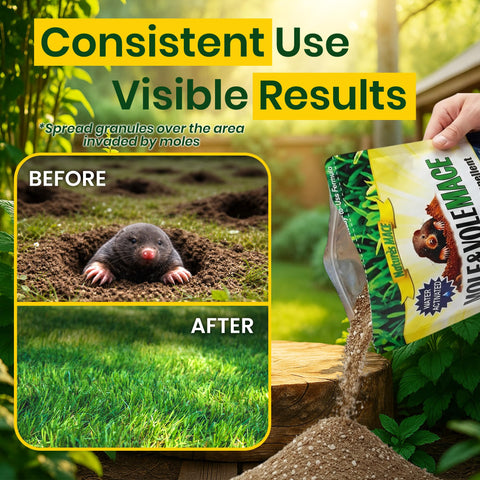 Applying Nature's MACE around flower beds for long-lasting protection.