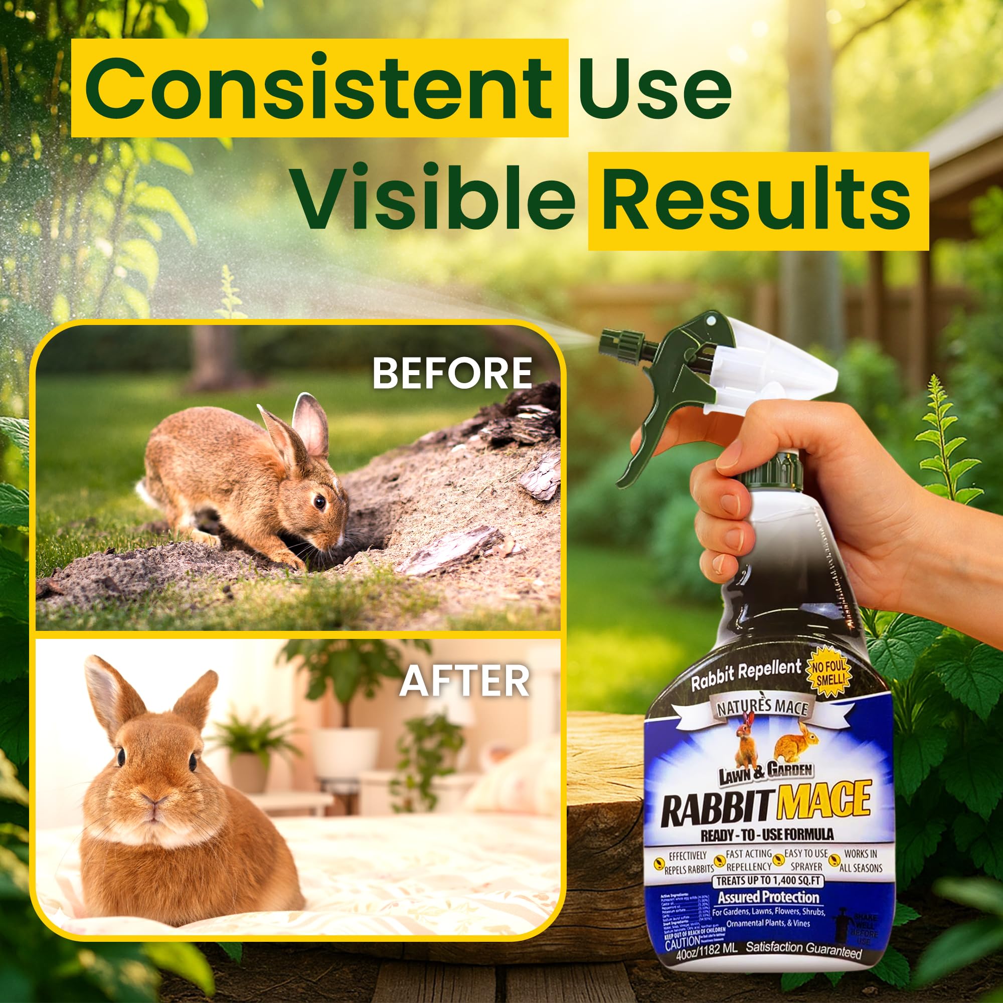 Nature's MACE packaging and label emphasize safe, responsible garden protection.