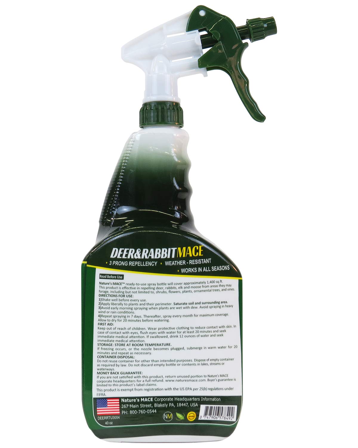 Nature's MACE ready-to-use spray in garden setting protects shrubs from deer browsing