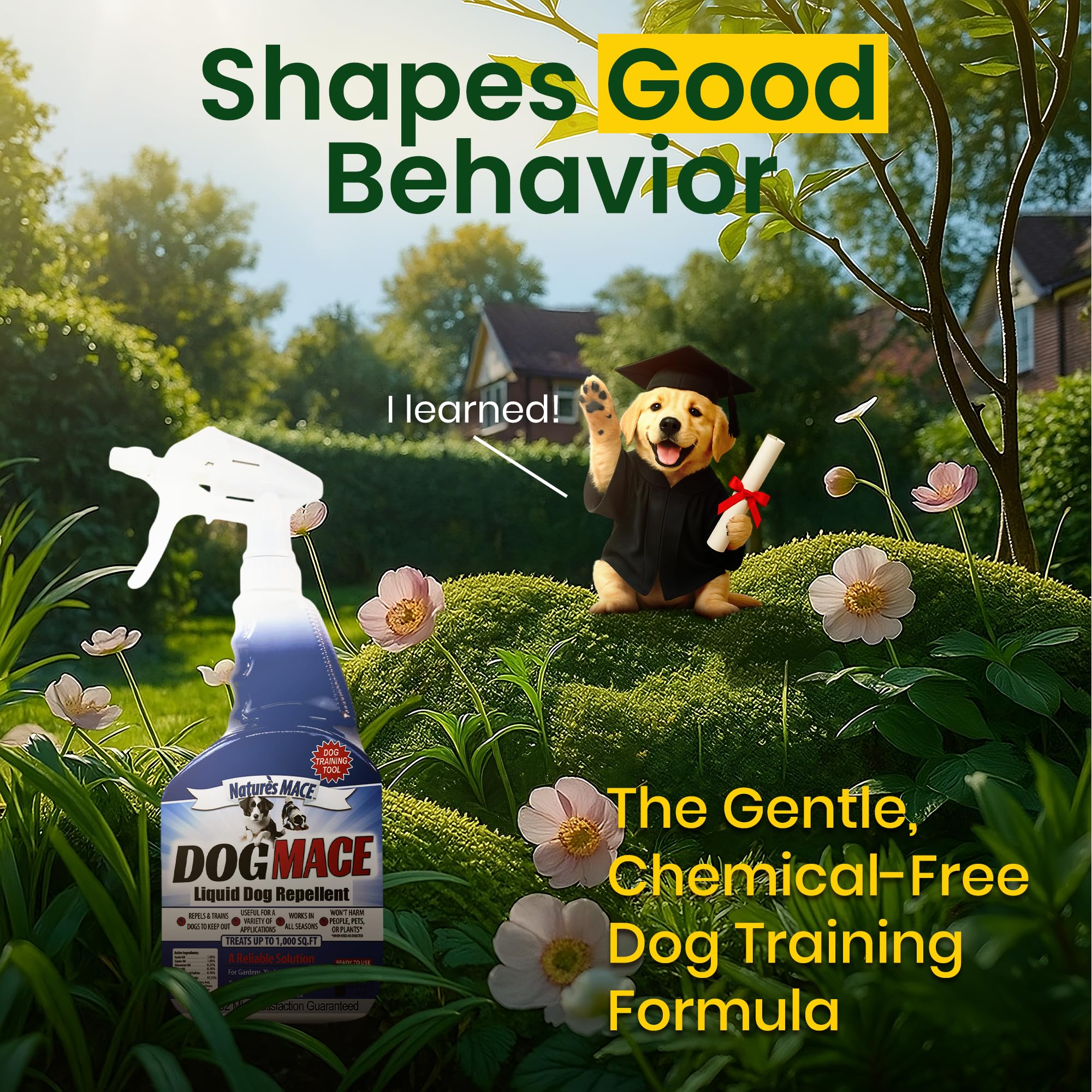 Nature's MACE spray being applied in the yard to deter dogs.