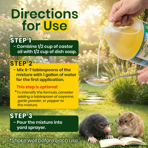 Applying near plant bases to deter moles and voles in yards