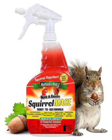 Nature's MACE Squirrel Mace bottle for fast outdoor deterrence of squirrels.