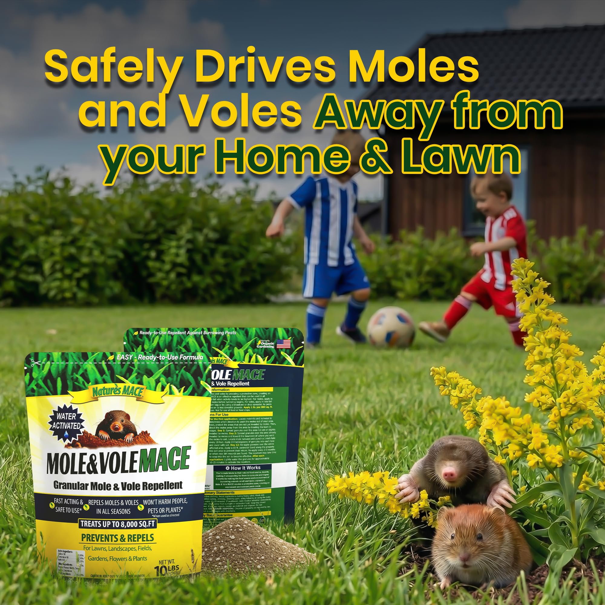 Safe, plant- and pet-friendly Nature's MACE application on a garden bed.