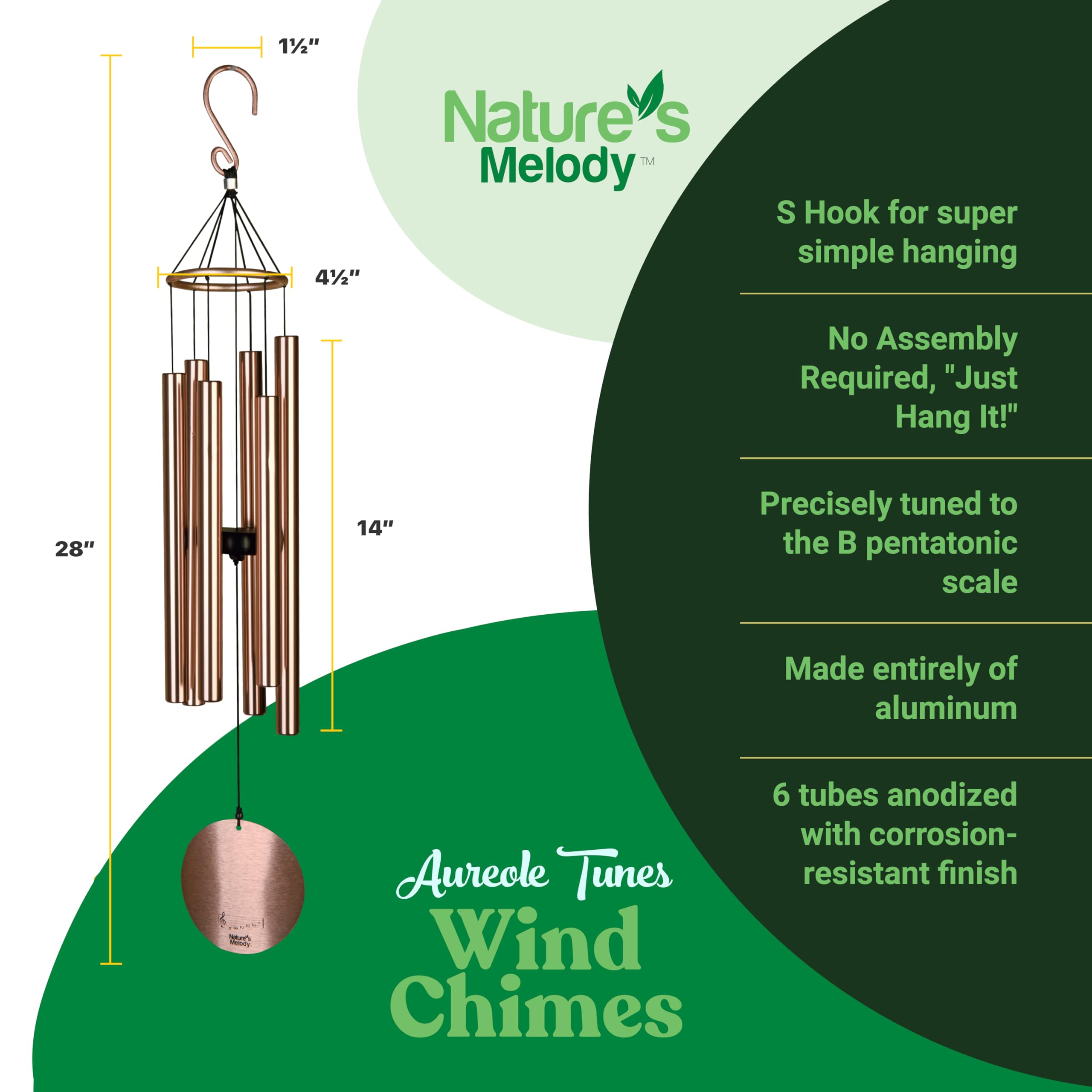 Nature's Melody Aureole forest green finish blends with gardens