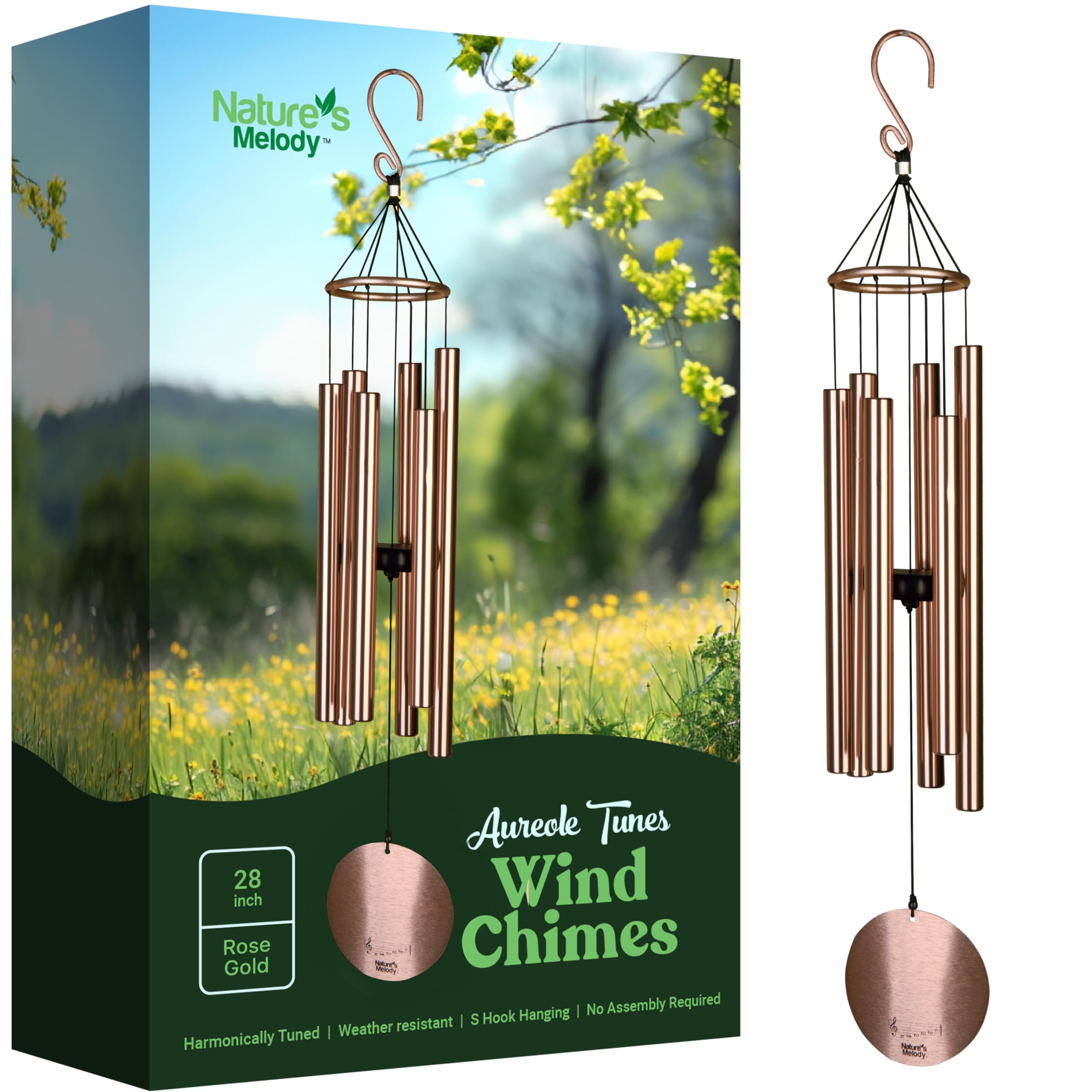 Nature's Melody Aureole six-tube wind chime in outdoor setting