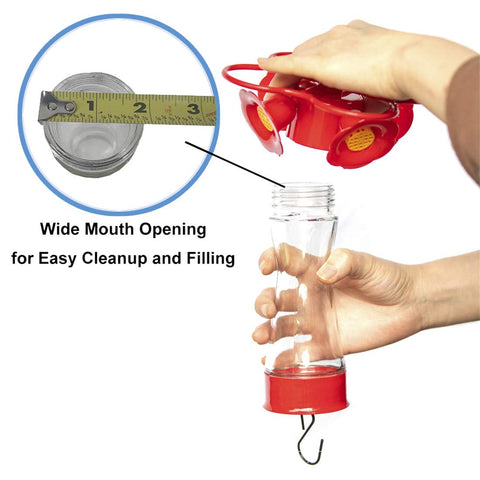 Nature's Rhythm feeder wide-mouth opening for easy refilling and cleaning.