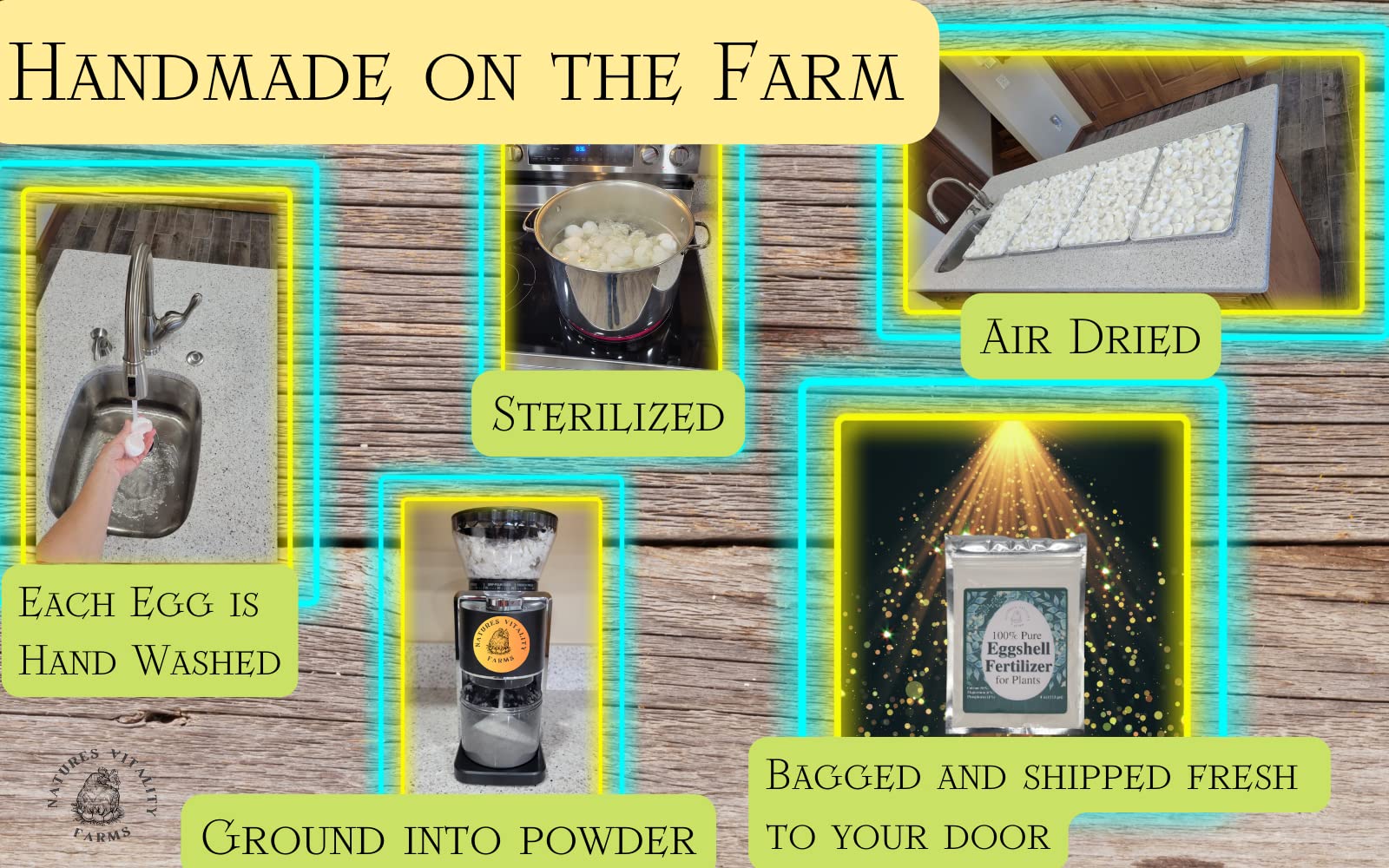 Natures Vitality Farms prepared eggshell solution poured from the jar for easy watering