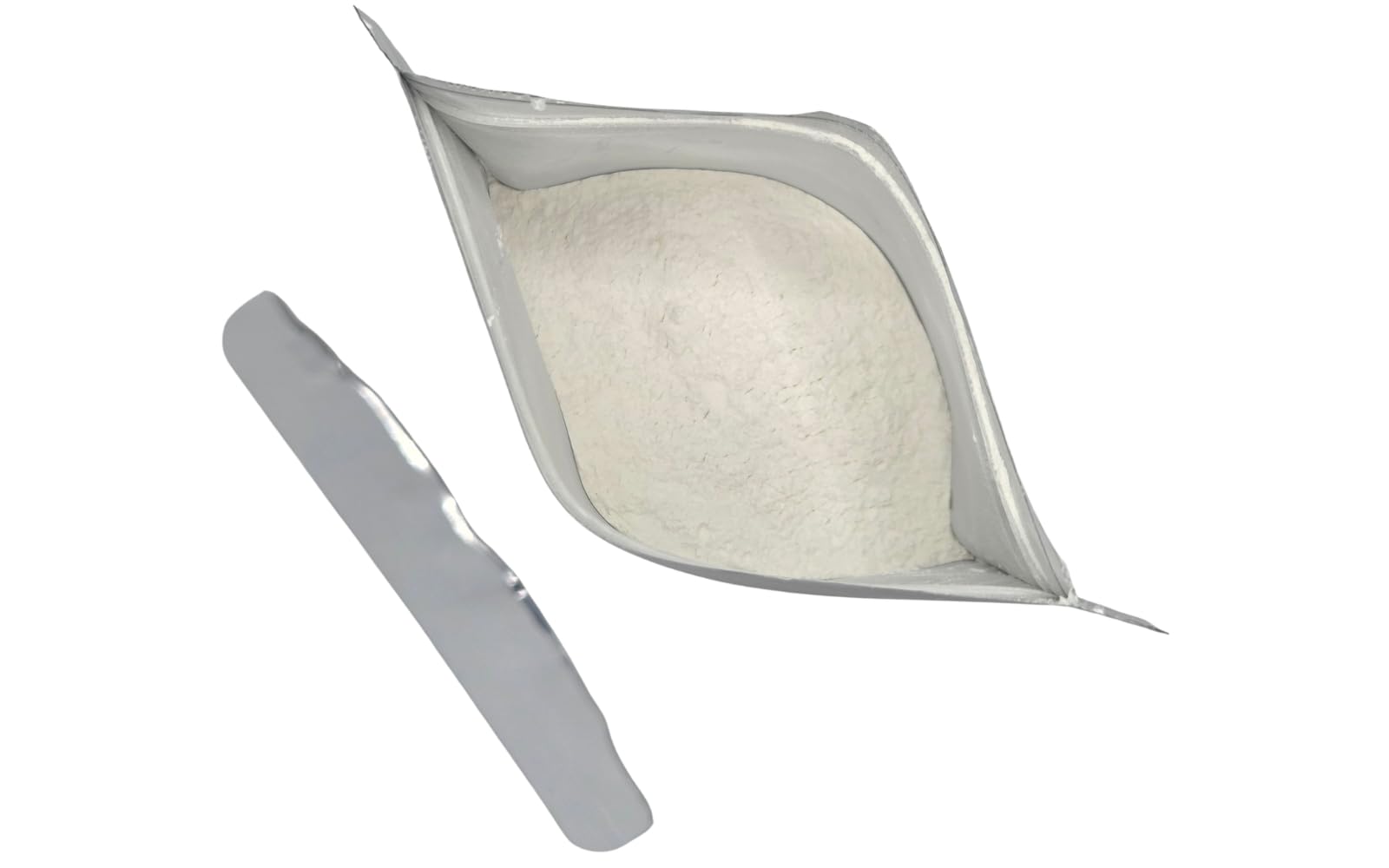 Scoop of Natures Vitality Farms eggshell fertilizer powder measured for plant feeding
