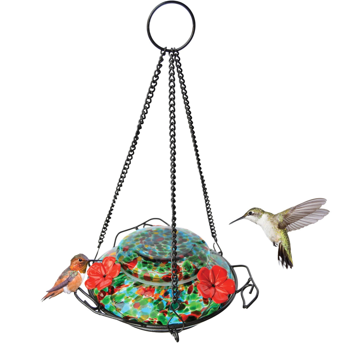 Nature's Way Bird Products glass-base with vibrant colors attracts hummingbirds to your garden.
