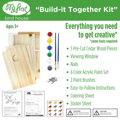 Nature's Way Bird House Wood Kit assembly demonstrates kid-friendly building and cooperative play.