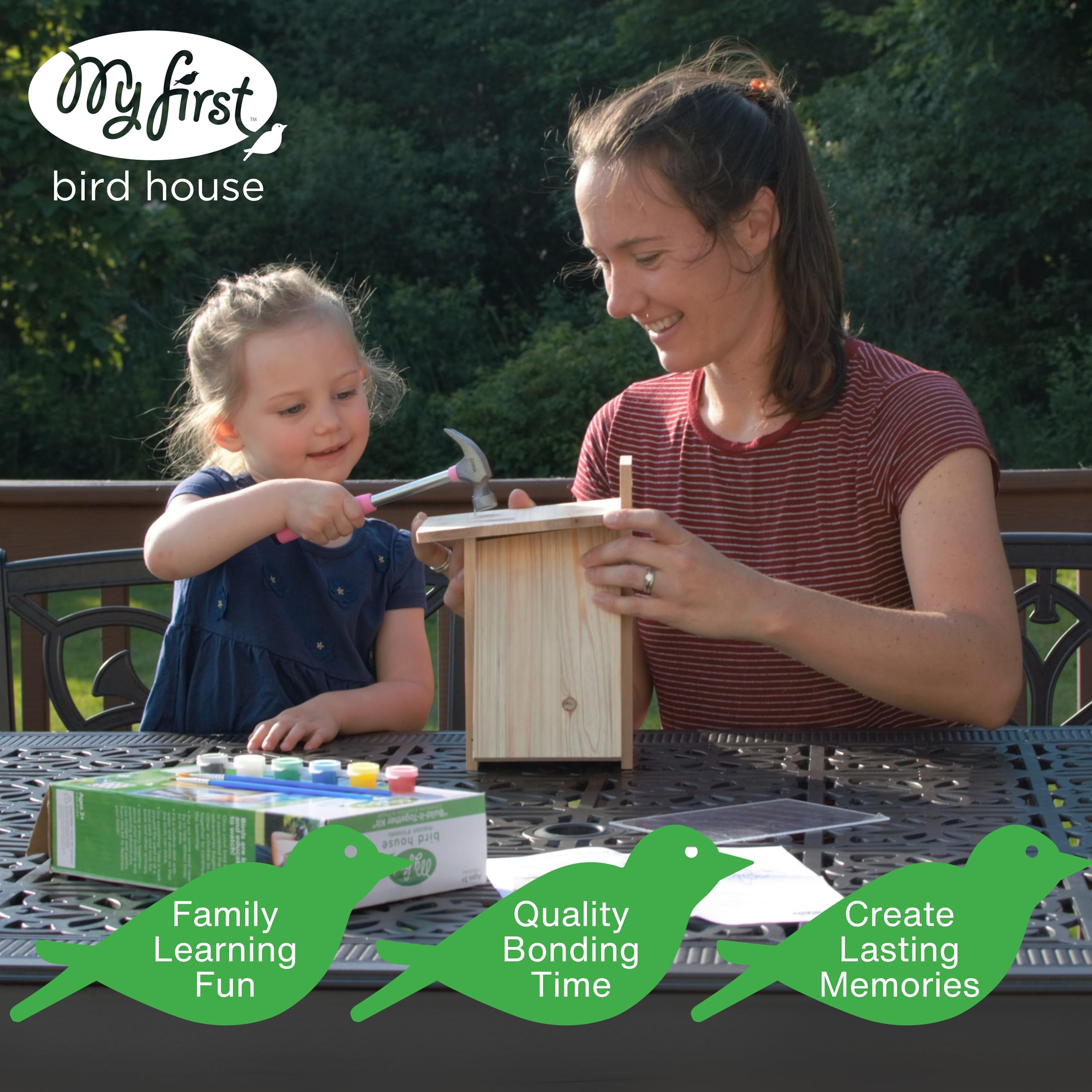 Nature's Way Bird House Wood Kit stickers inspire playful decoration and customization.