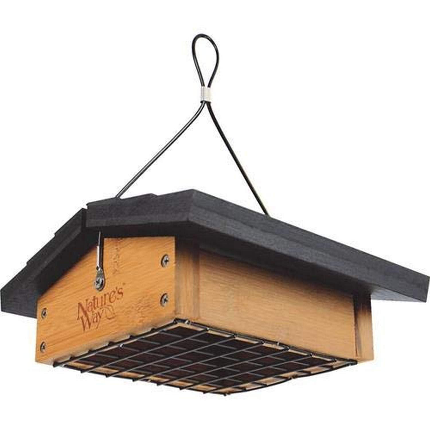 Natures Way Bird Prdts Upside-Down Suet Bomb 4 in cedar wood for steady feeding at the feeder.