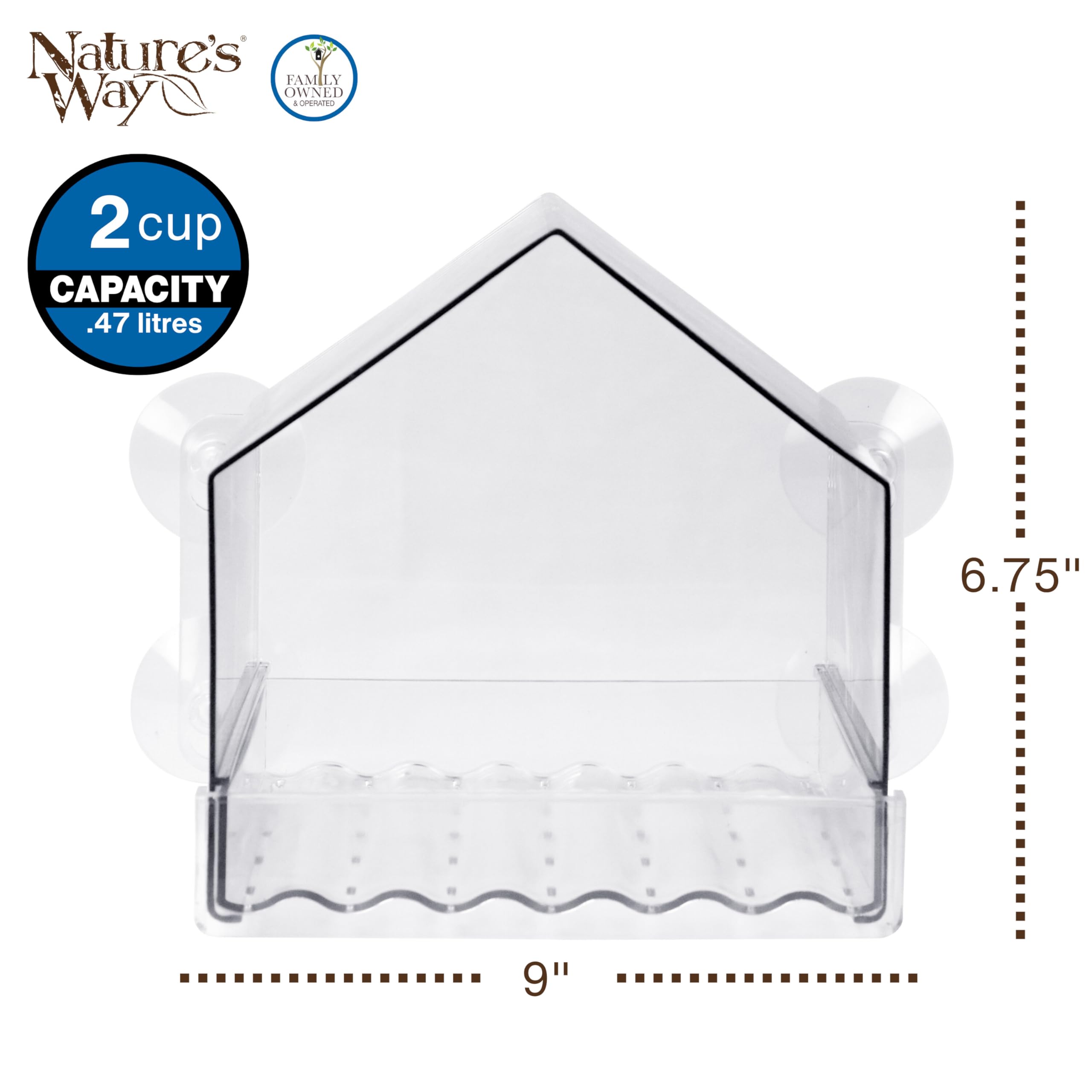 Nature's Way Crystal Window Seed Feeder's four suction cups securely attach to windows.