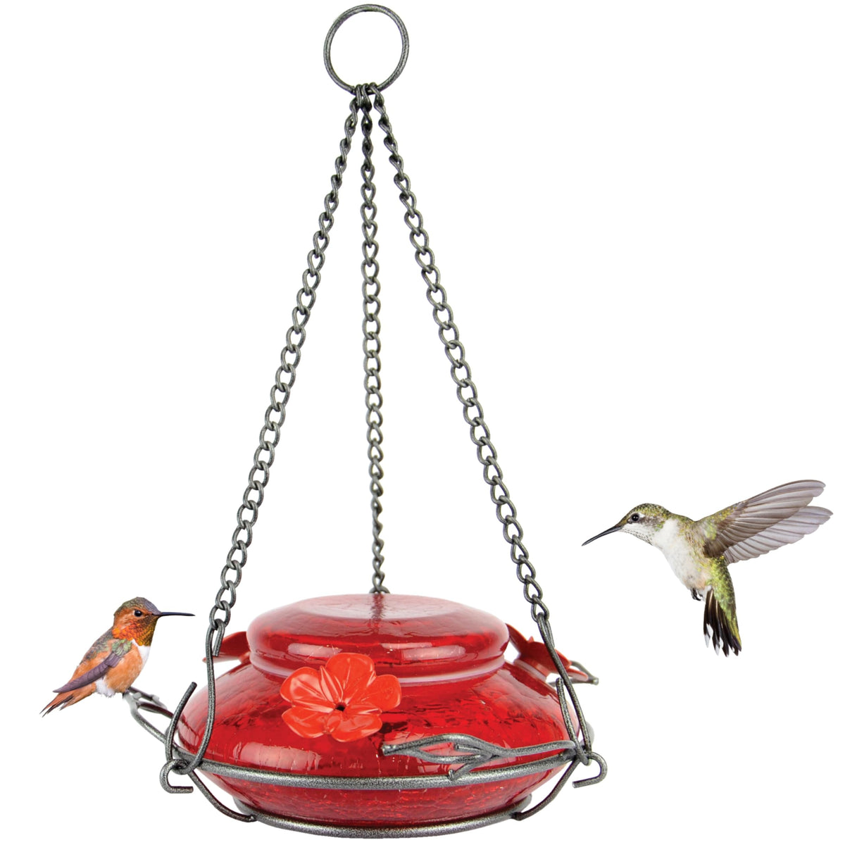 Nature's Way MHF4 hand-blown glass hummingbird feeder with vibrant colors for year-round viewing