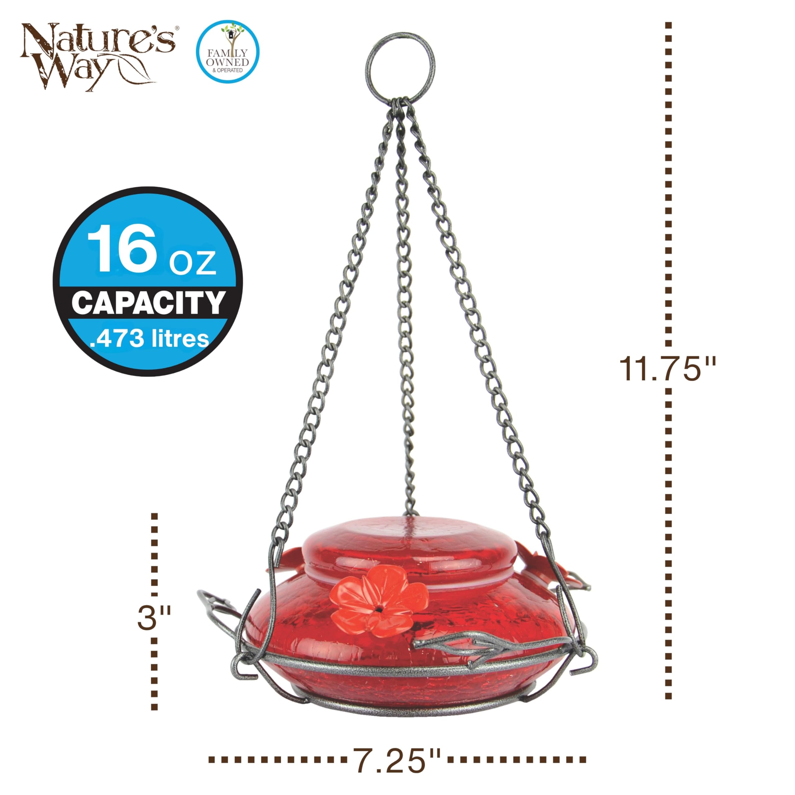 Nature's Way MHF4 red glass hummingbird feeder adds bold color to garden birdwatching