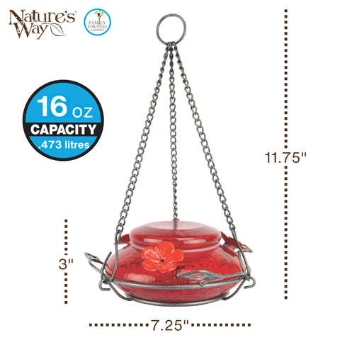 Nature's Way MHF4 red glass hummingbird feeder adds bold color to garden birdwatching