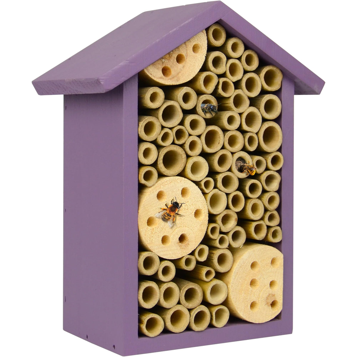 Nature's Way PWH1-B Purple Bee House front view supports pollinators for richer blooms