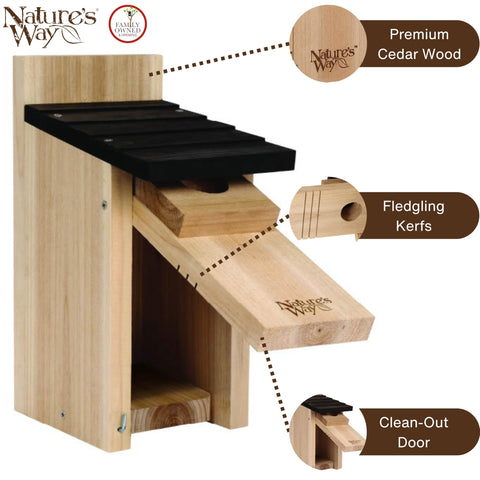 Nature's Way Wild Wings WWCH3 cedar blue bird box clean-out door for maintenance