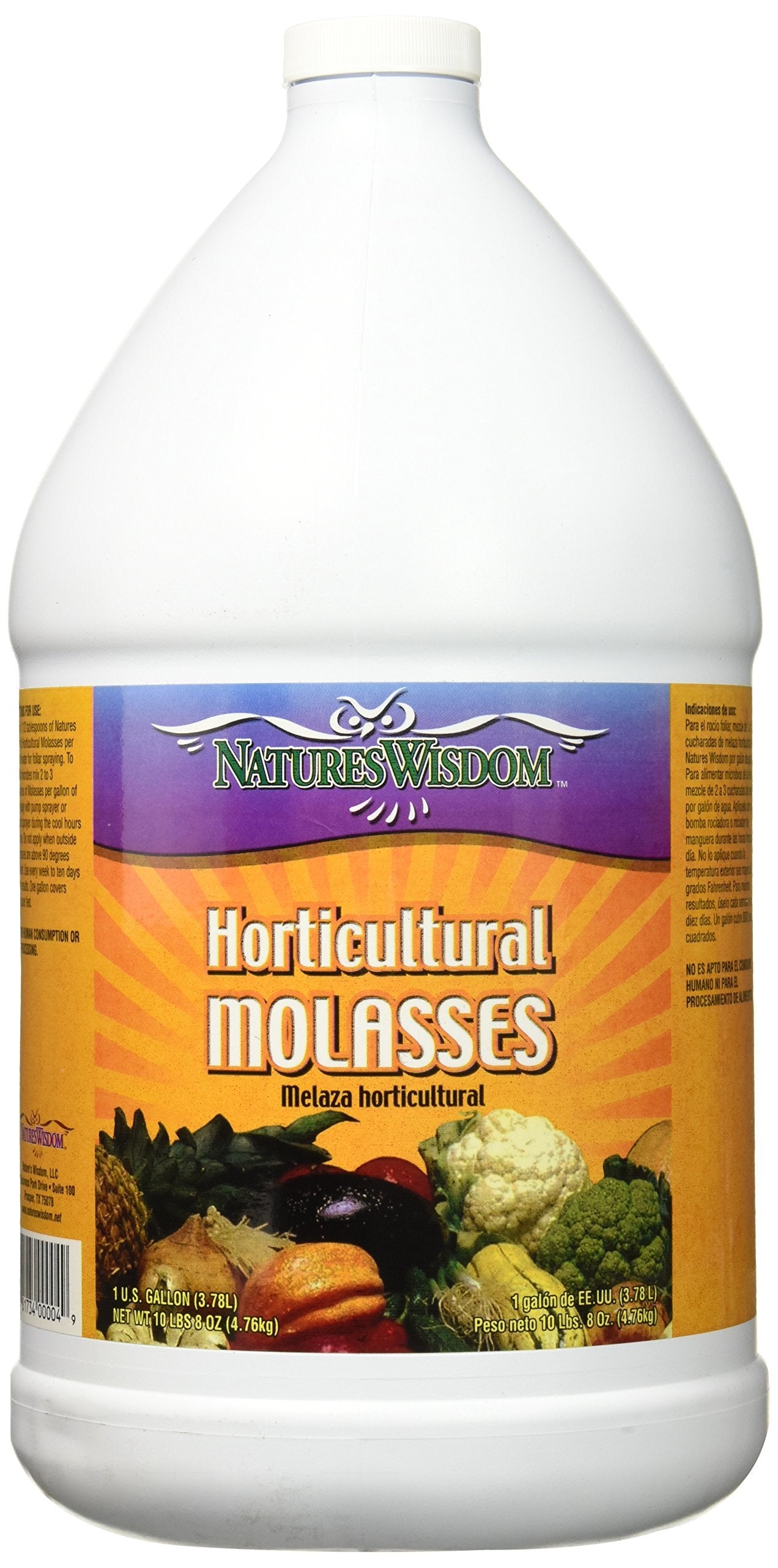Natures Wisdom Liquid Molasses Horticultural gallon bottle energizes soil microbes for healthier plants.