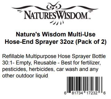 Natures Wisdom multipurpose bottle suitable for pesticides, fertilizers, and cleaners.