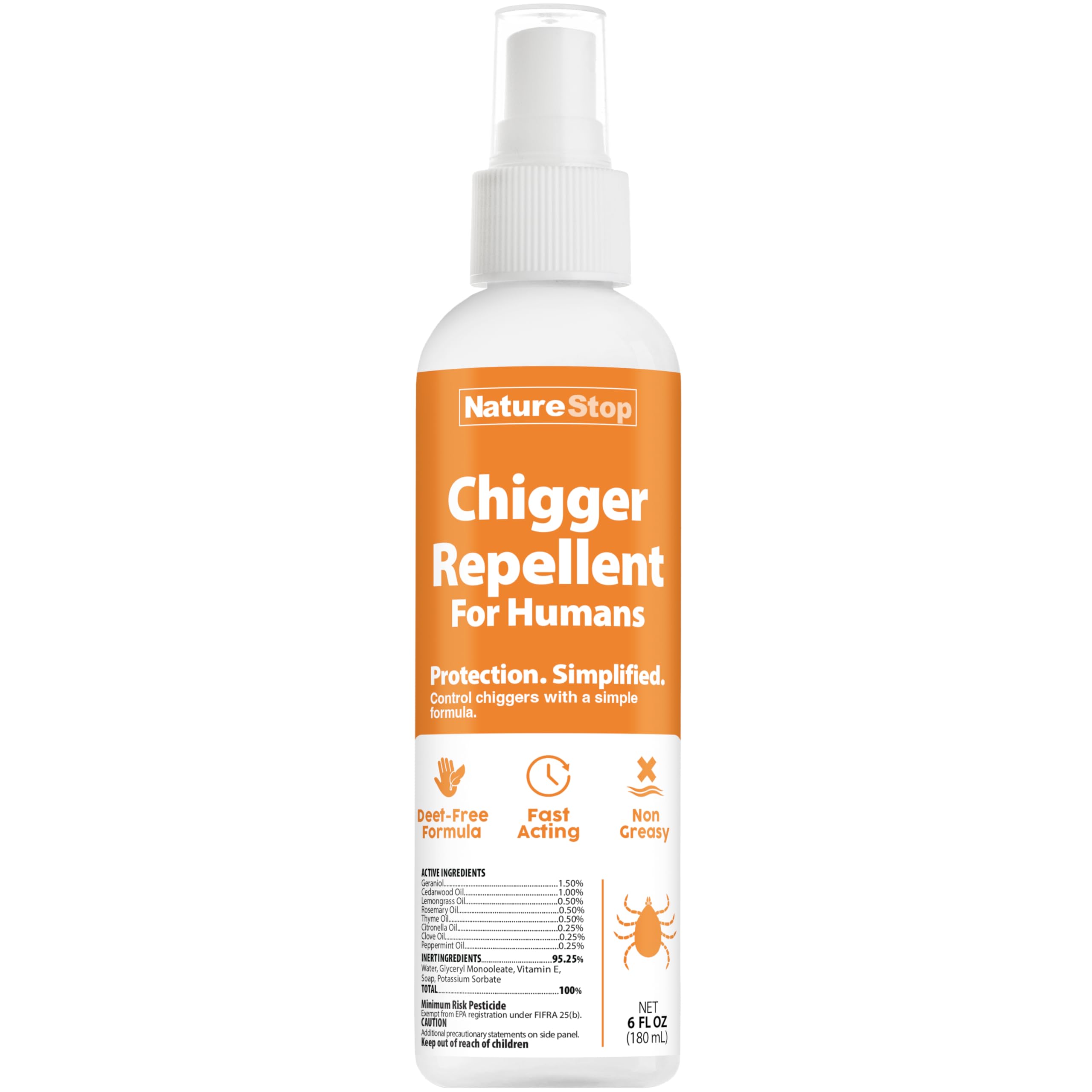 NatureStop chigger repellent spray bottle for outdoor protection.