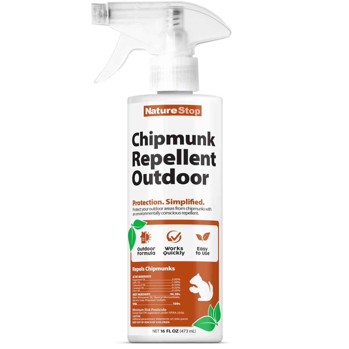 NatureStop Chipmunk Repellent Spray bottle pour demonstrates outdoor protection benefits