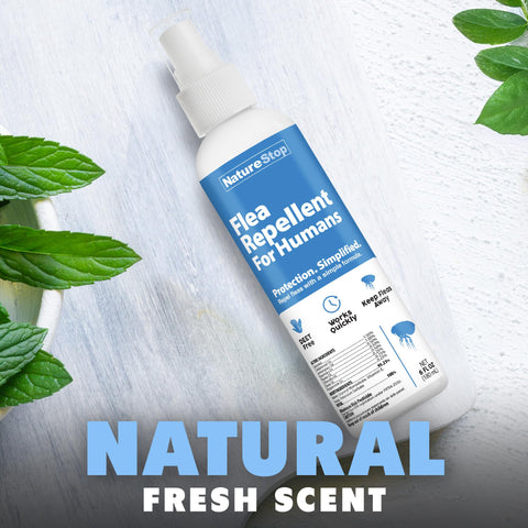 NatureStop flea repellent spray suitable for indoor living spaces.