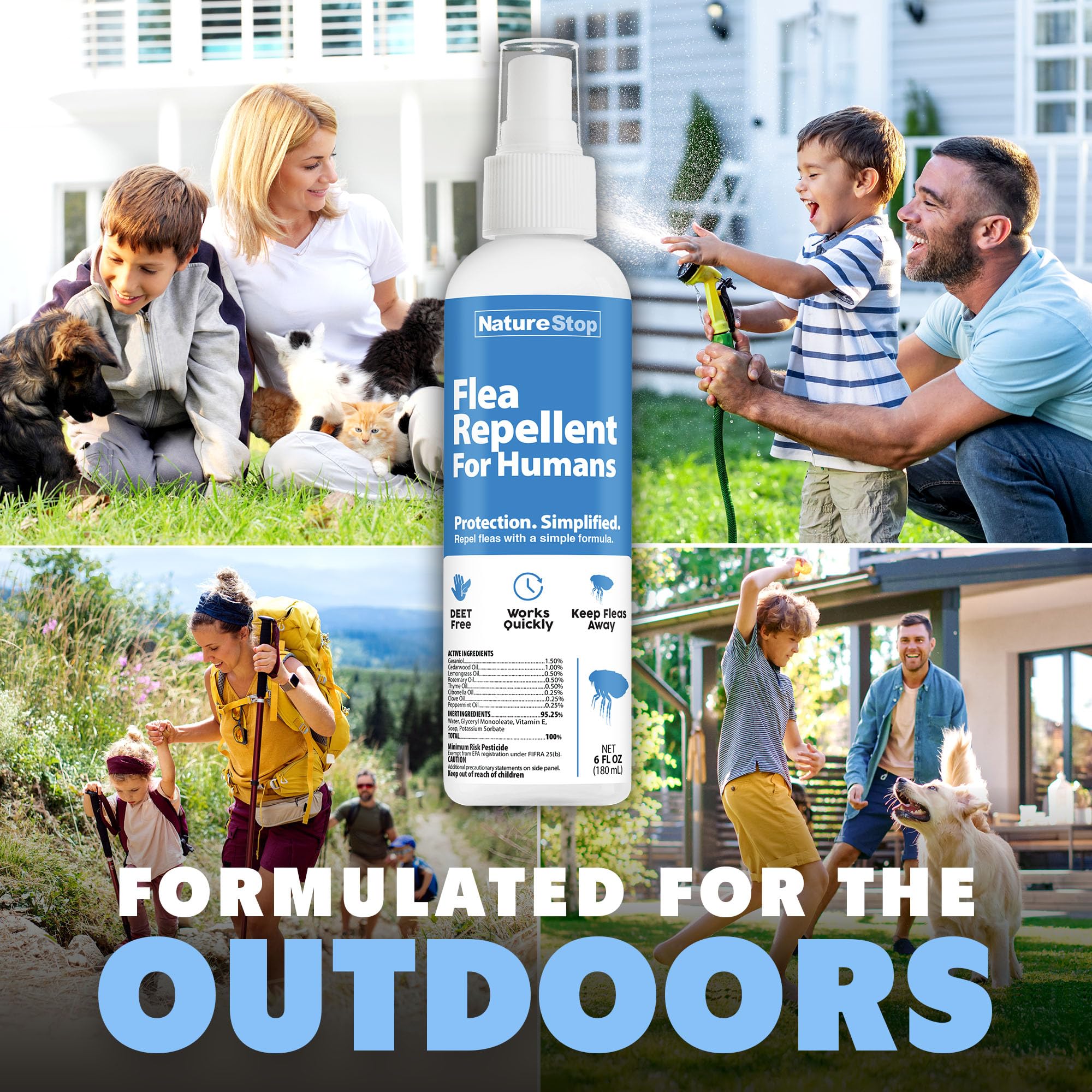 NatureStop flea repellent spray for outdoor activities reduces flea exposure.