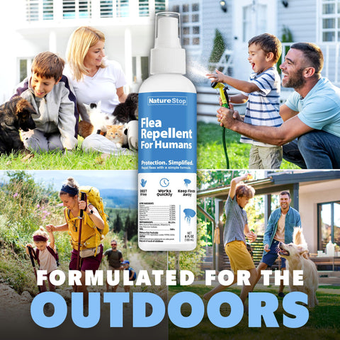 NatureStop flea repellent spray for outdoor activities reduces flea exposure.