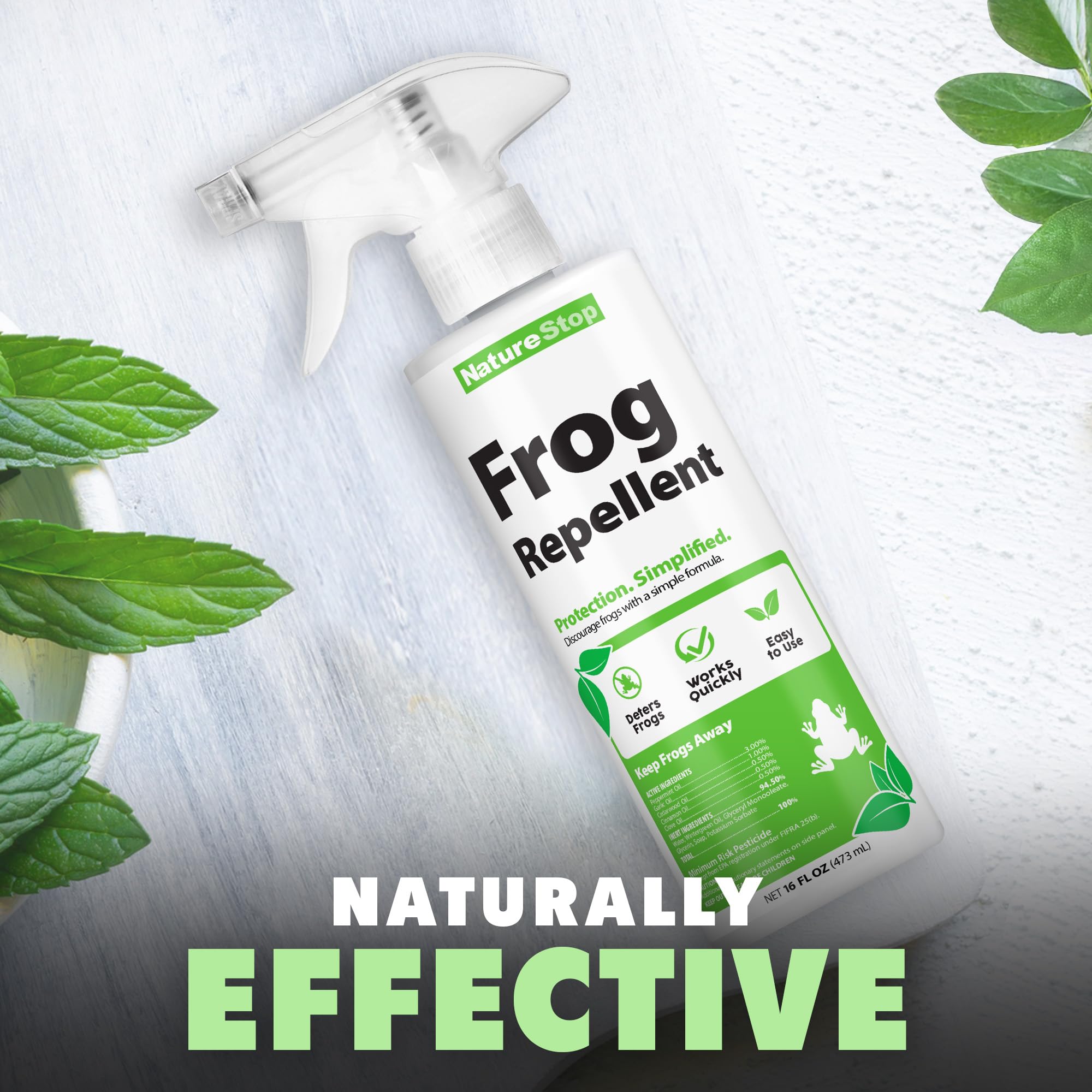 NatureStop Frog Repellent Spray 16 oz bottle for outdoor use.