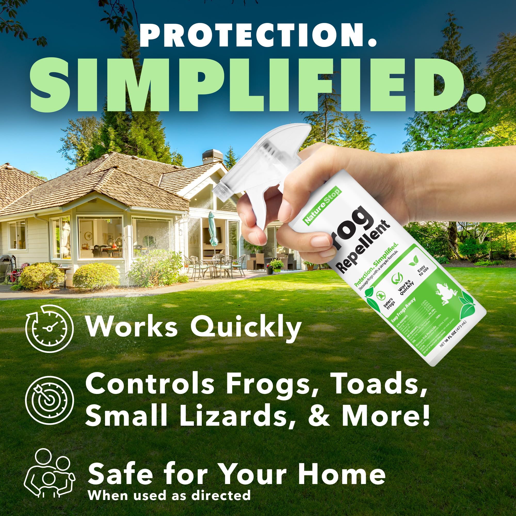 NatureStop Frog Repellent Spray made in USA for yard protection.