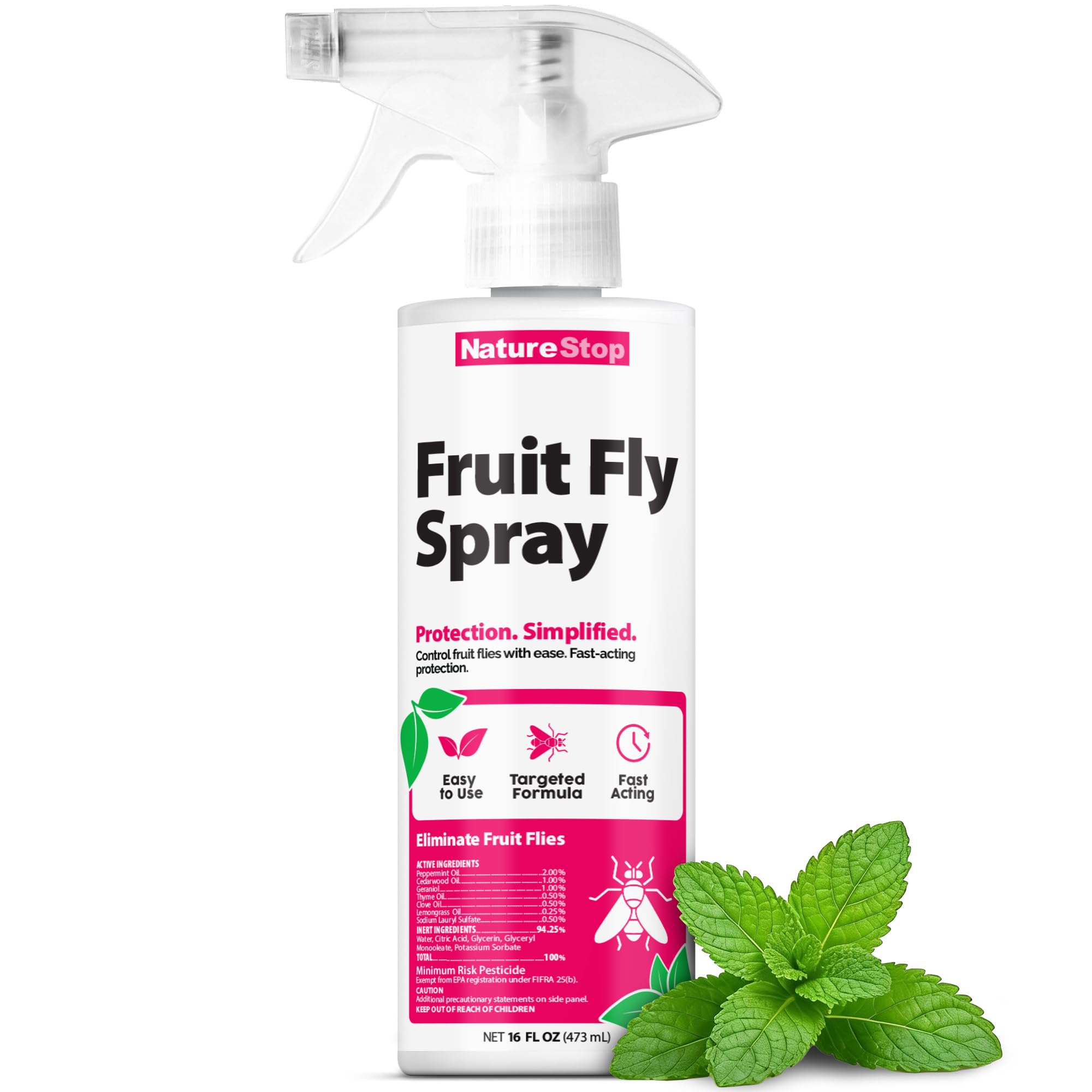 NatureStop Fruit Fly Spray bottle close-up for quick indoor control