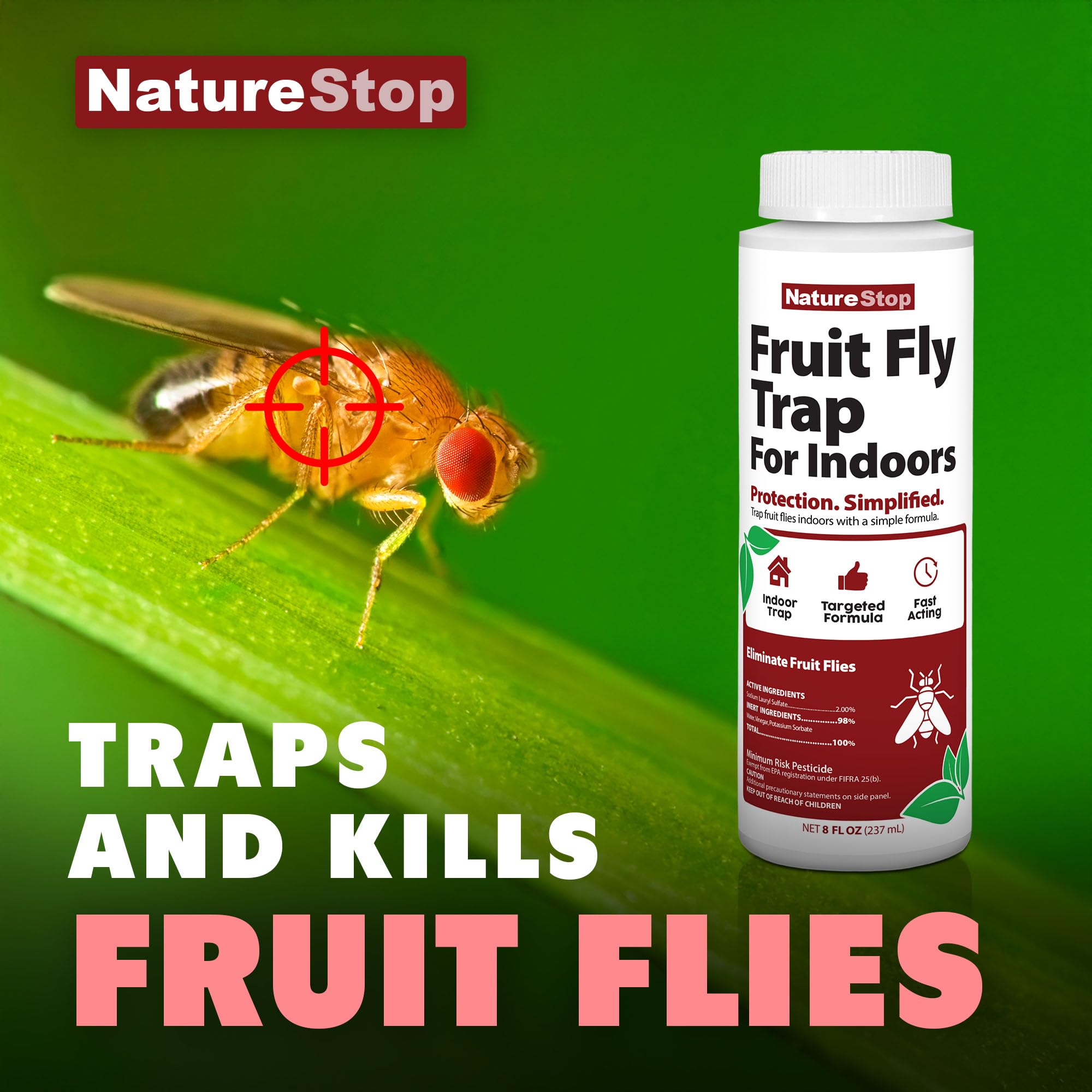 NatureStop lure closeup highlights non-toxic bait for safe use around food.