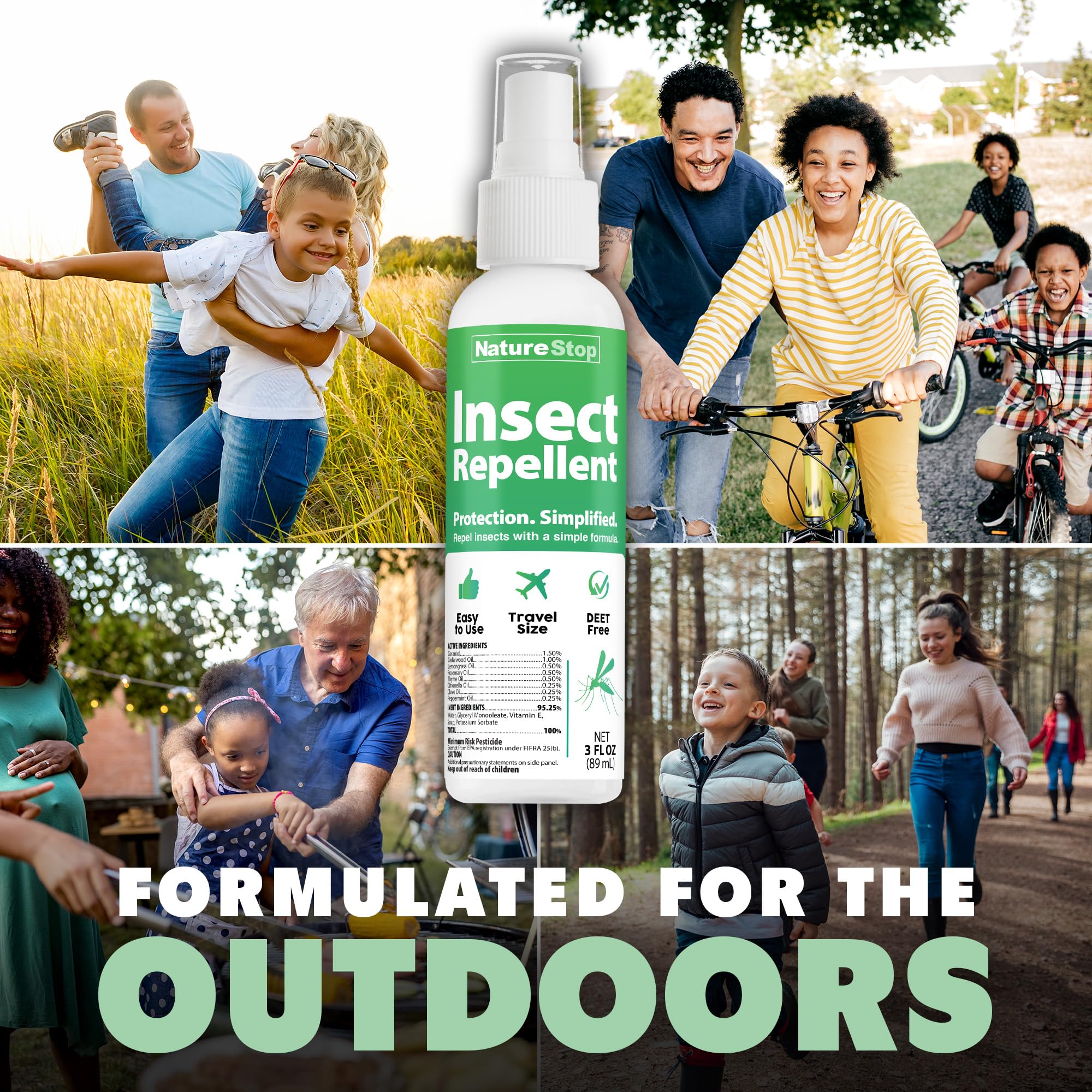 NatureStop spray used around patio seating helps deter insects outdoors.