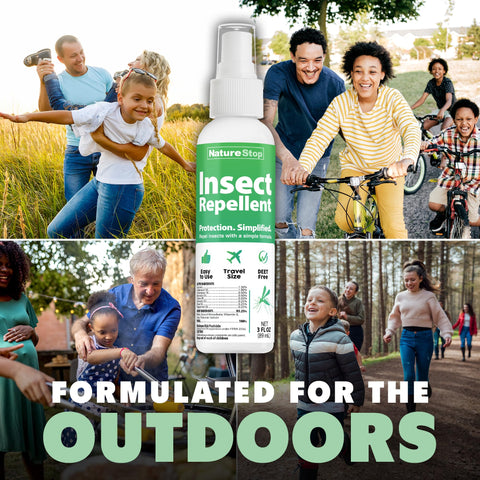 NatureStop spray used around patio seating helps deter insects outdoors.