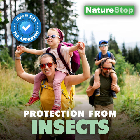 NatureStop insect repellent spray travel packaging designed for easy carry on outdoor trips.