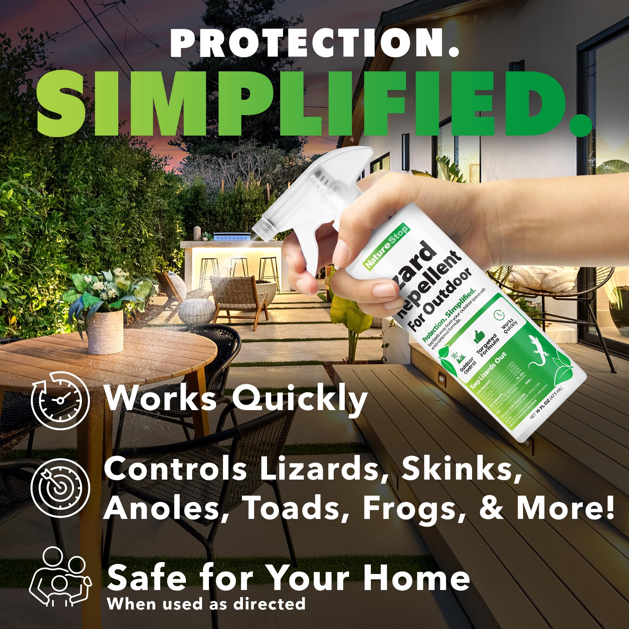 NatureStop lizard repellent spray used outdoors for deterrence
