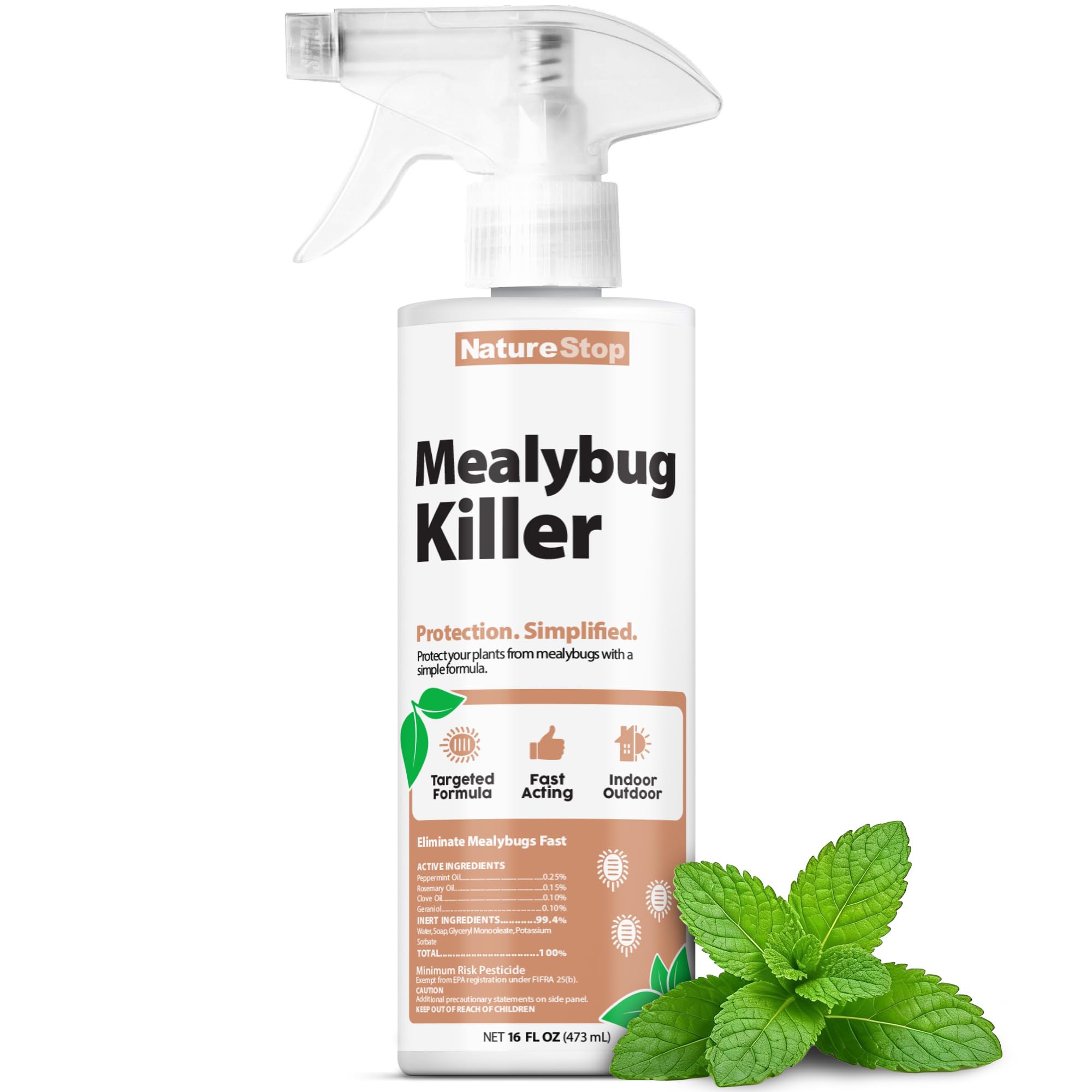 NatureStop Mealy Bug Killer 16oz bottle targets mealybugs on plants