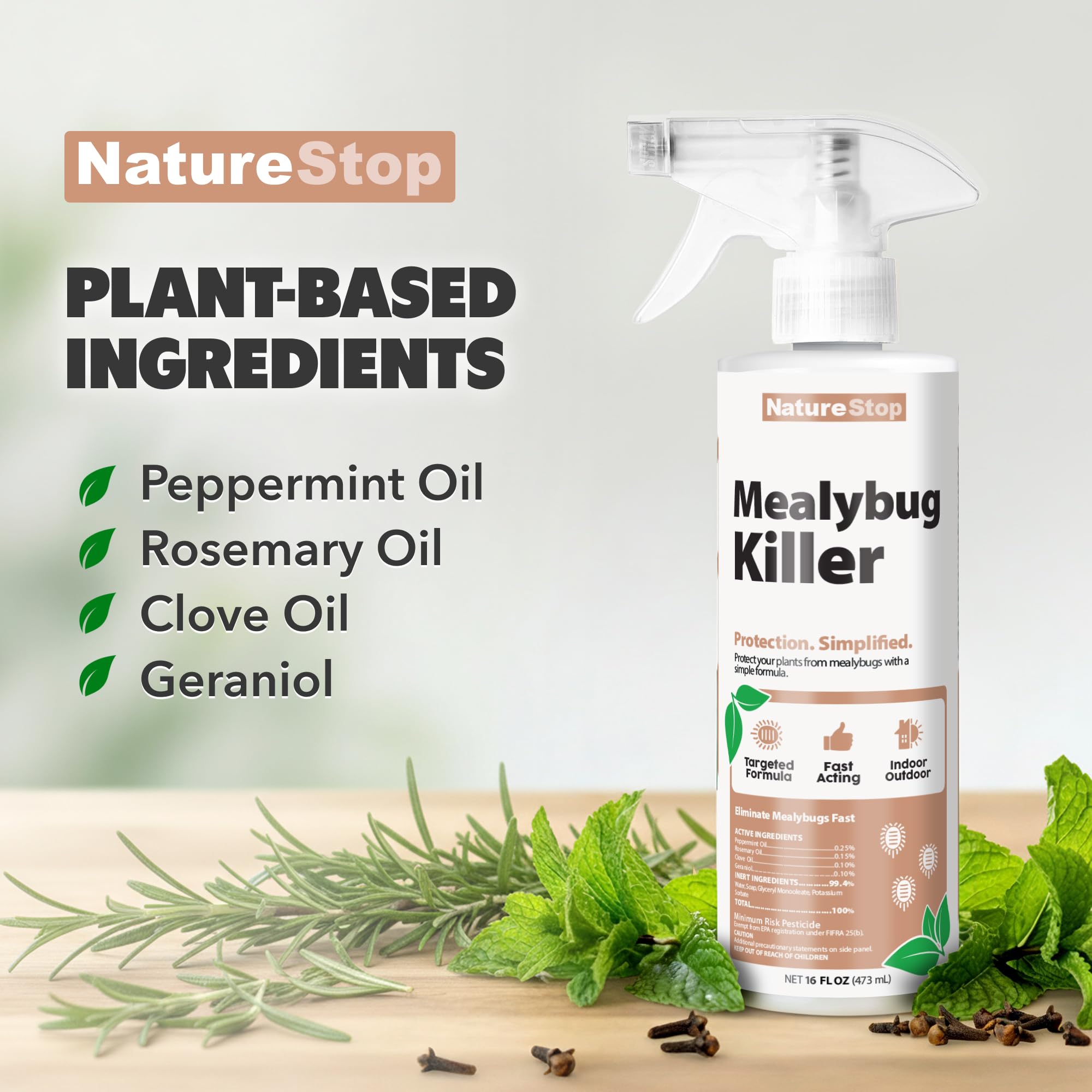 NatureStop Mealy Bug Killer bottle with clear label for safe, planned applications