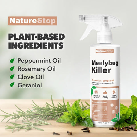 NatureStop Mealy Bug Killer bottle with clear label for safe, planned applications
