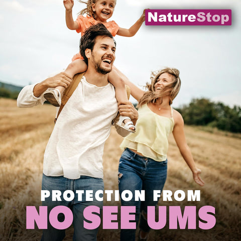 NatureStop No See Ums Repellent spray used at a backyard gathering to deter gnats