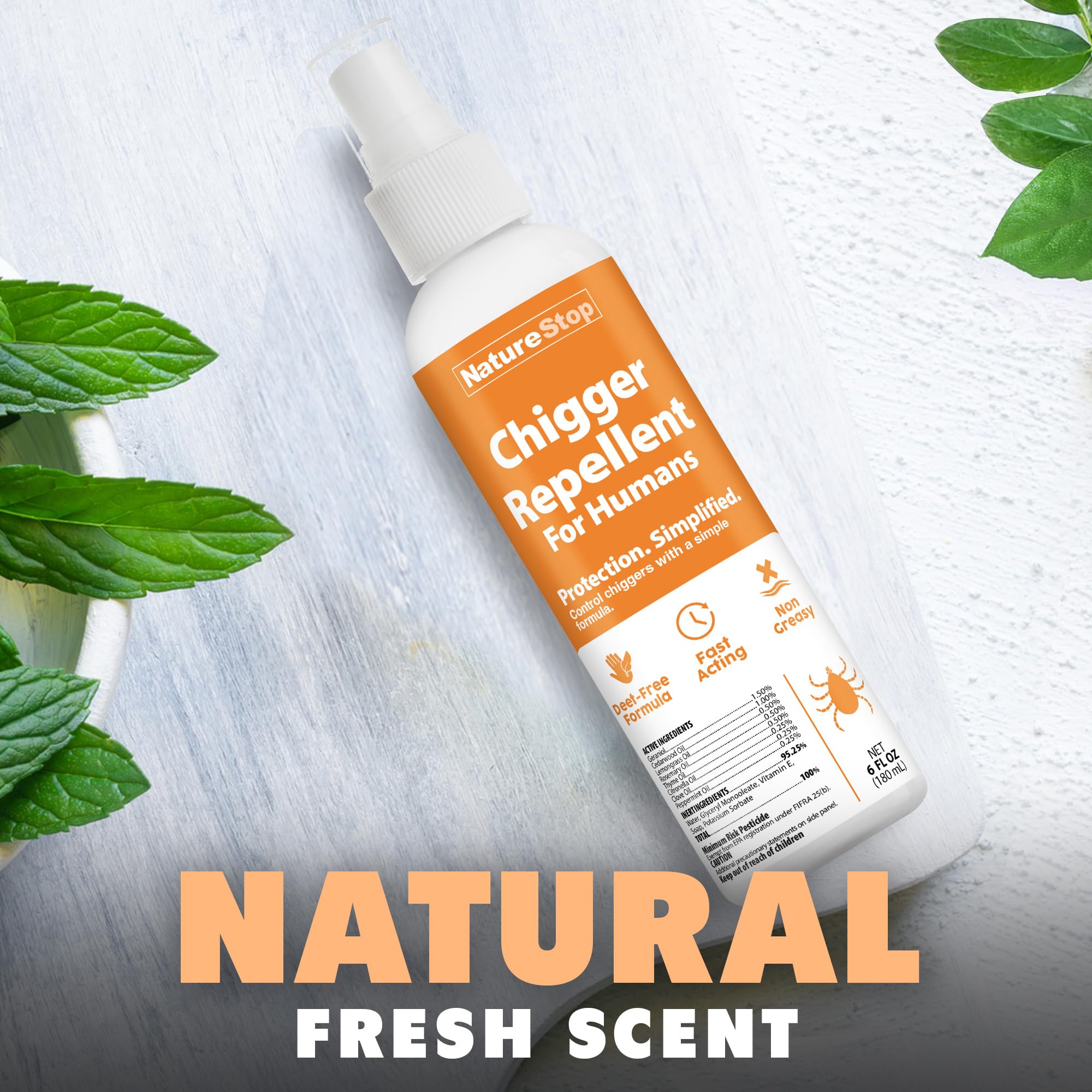 NatureStop chigger spray on clothing helps shield fabric during outdoor chores.